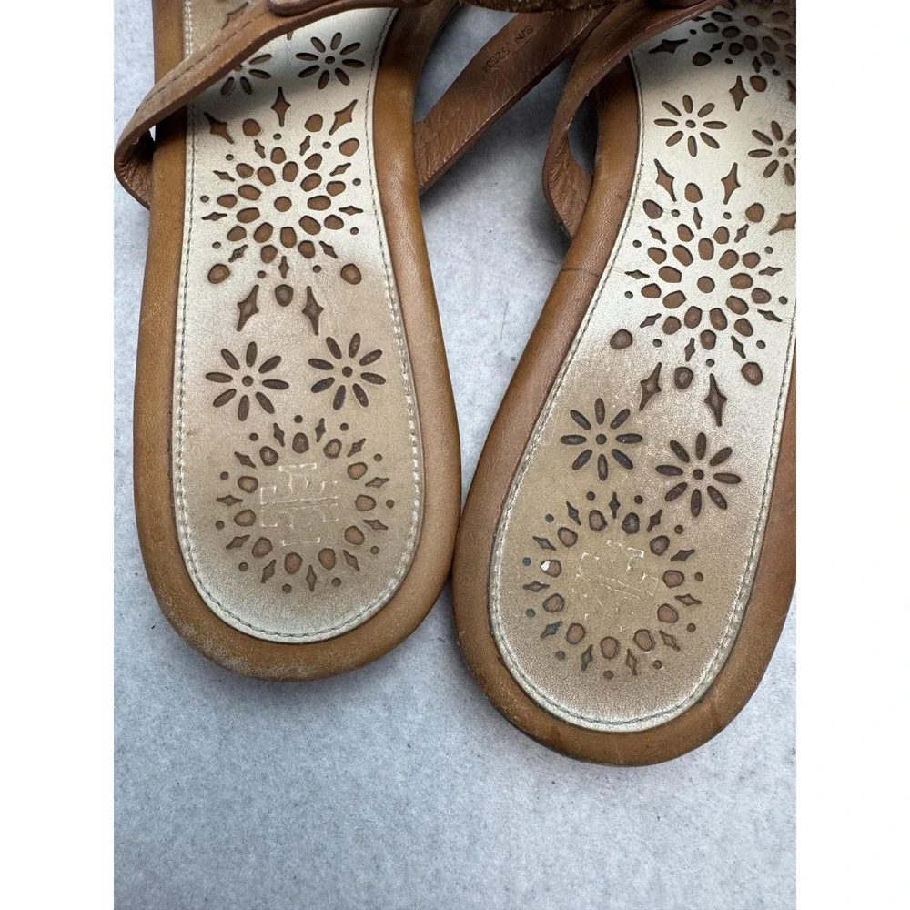 Tory Burch Miller Scalloped Medallion Sandals Women's Size 8.5 Brown Leather